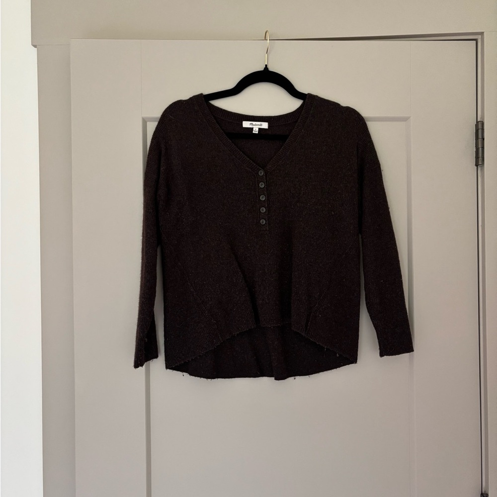 Madewell Brown V-Neck Button-Front Knit Sweater Size S